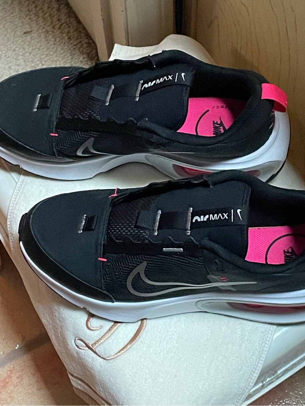 Nike Women’s Air Max Slip-On Sneakers — Black with Pink Accents